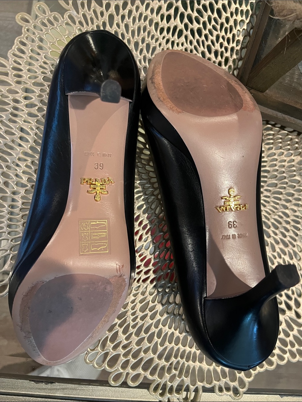 Prada Black Leather Peep-Toe Pumps with Neutral Insole - Picture 4 of 10